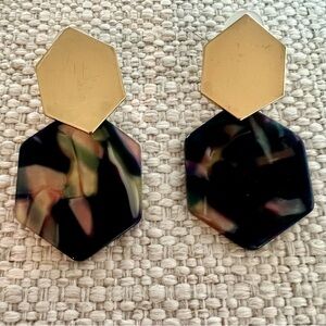 Hexagon Gold and Multicolor Acrylic Pierced Earrings